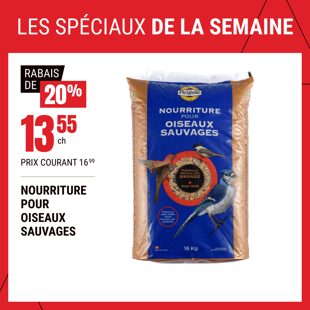 Rabais de 20 % sur la nourriture pour oiseaux sauvages sélectionnée !